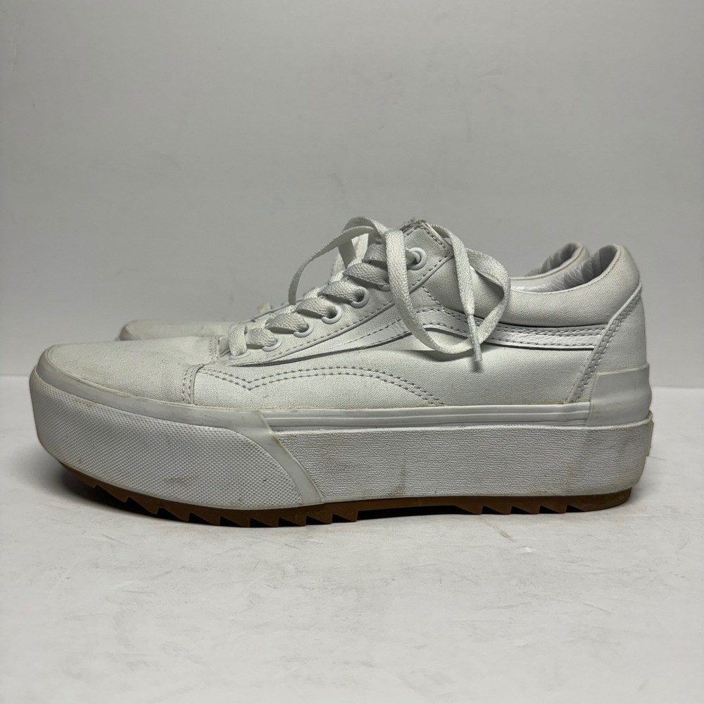 Vans Old Skool Stacked White Canvas Platform Sneakers Mens 9 Womens 10.5 - Picture 4 of 8